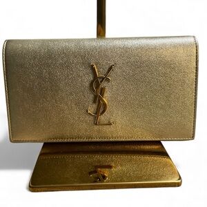 Authentic YSL (Yves Saint Laurent) Gold Metallic Long Wallet